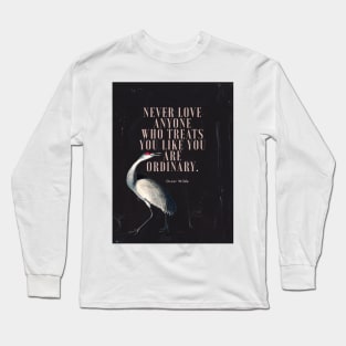 Oscar Wilde Inspirational Quote on Love Black Background Gold Paint Bird Painting Long Sleeve T-Shirt